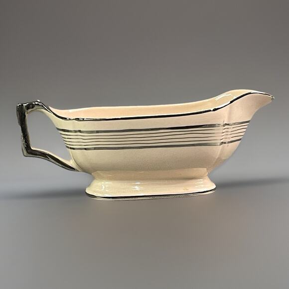 Limoges Peach Blo Ritz Platinum Gravy Boat Seabring Ohio Platinum Etching Trim - Picture 2 of 9
